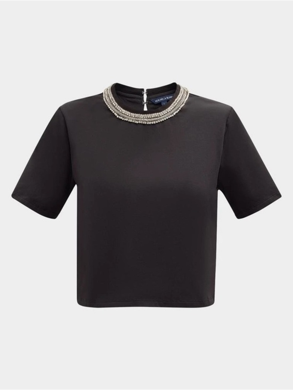 Veronica Beard Black Embellished Beaded Crewneck Crop Top Size Small